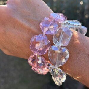 ❤️❤️2 CRYSTAL GLASS Faceted Chunky Heart BRACELETS